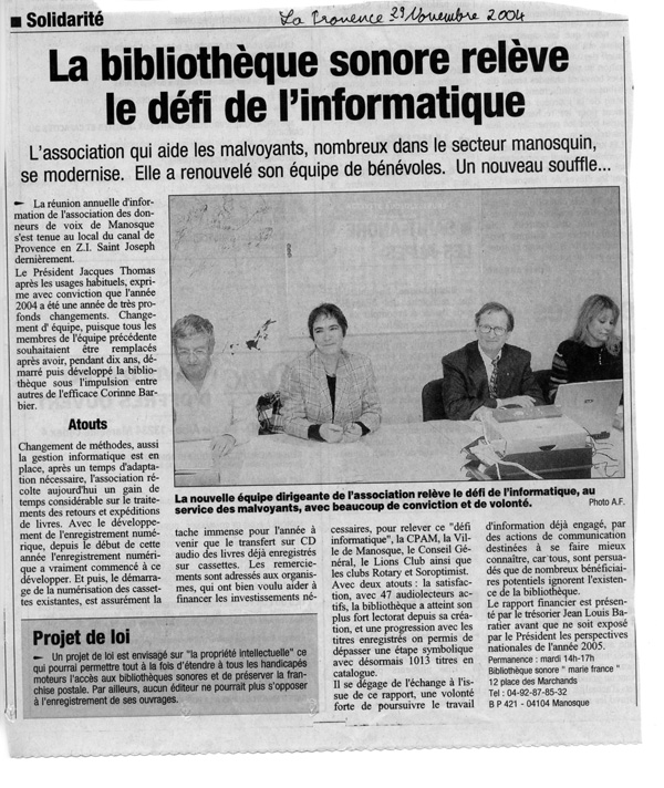 Article La Provence novembre 2004
