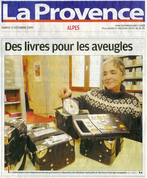 Article La Provence décembre 2009, première page