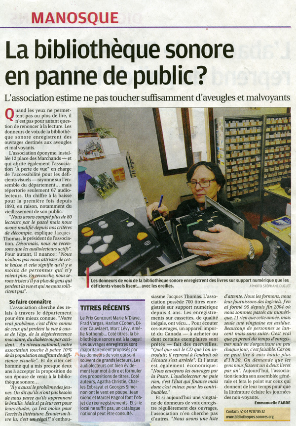 Article La Provence décembre 2009, page intérieure